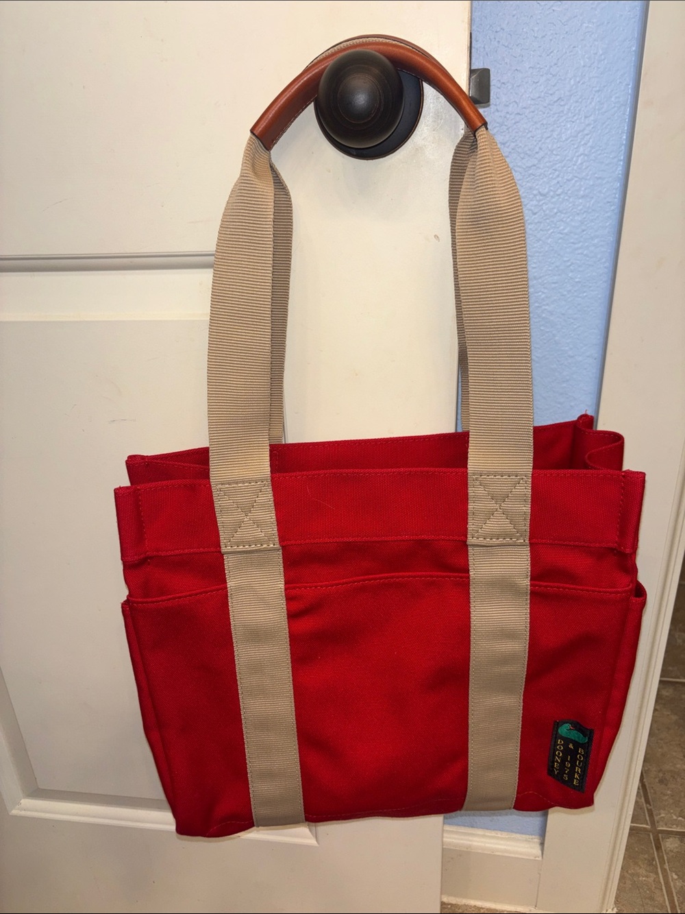 Dooney & Bourke Red Canvas Tote 35 with leather trim Straps - Picture 6 of 13
